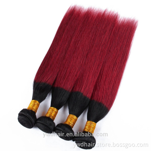 Grade 7a virgin hair Pervian straight ombre bundles hair weaves 1B/red color